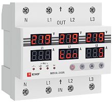 Реле напряжения и тока трехфазное цифровое на DIN-рейку EKF PROxima MRVA-3 3х63A 50-400В картинка